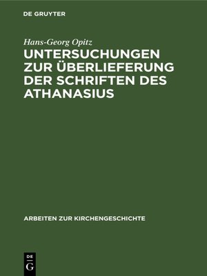 cover image of Untersuchungen zur Überlieferung der Schriften des Athanasius